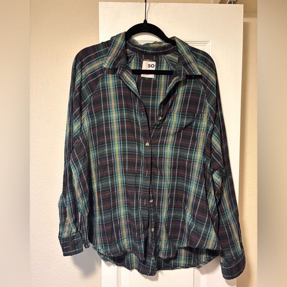 SO Women’s Green Multicolor Plaid Shirt